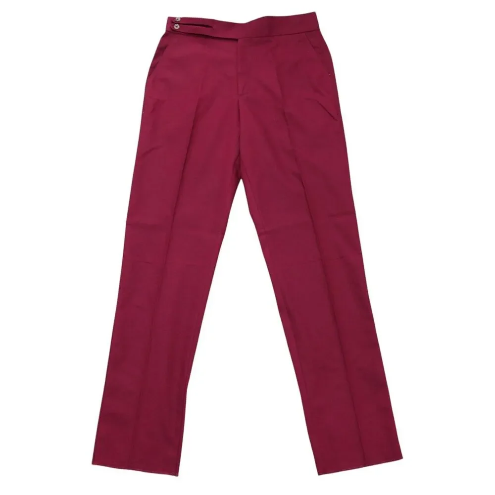 Mens 32 Gurkha Pants Burgundy Red Cotton High Waist Flat Front Straight Trousers
